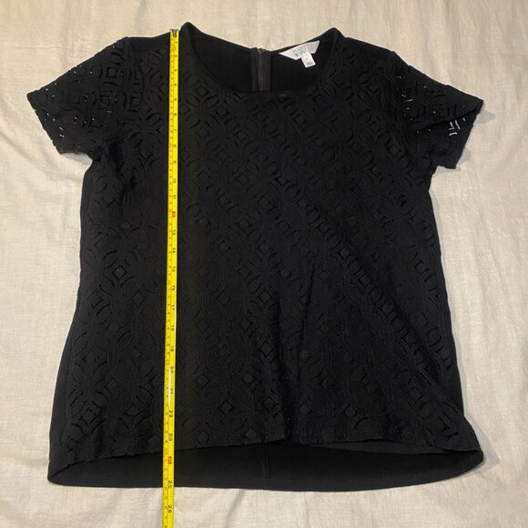 Market & Spruce Hans Black Crochet Front Blouse Womens L Mixed Material Zip EUC - Picture 9 of 9